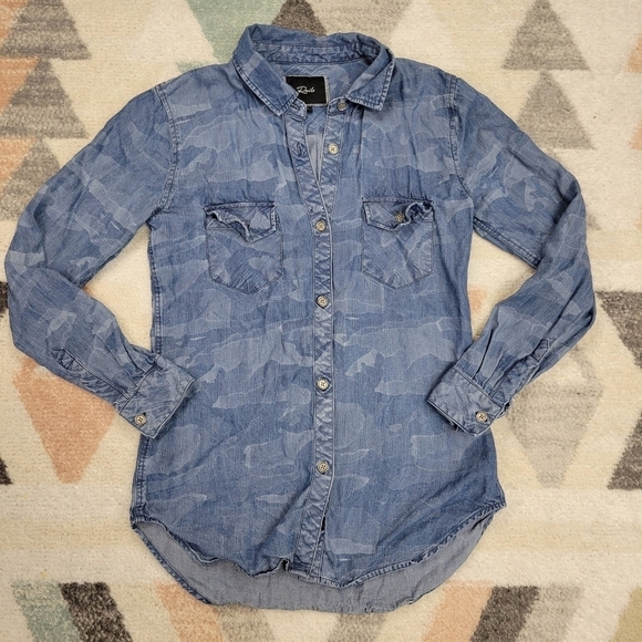 Rails camo tencel denim chambray long sleeve button down shirt xs - Picture 2 of 6